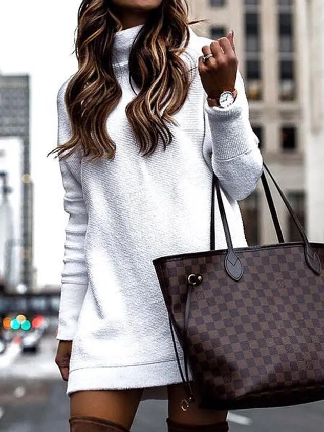 Plain Turtleneck Long Sleeve Sweater Dress